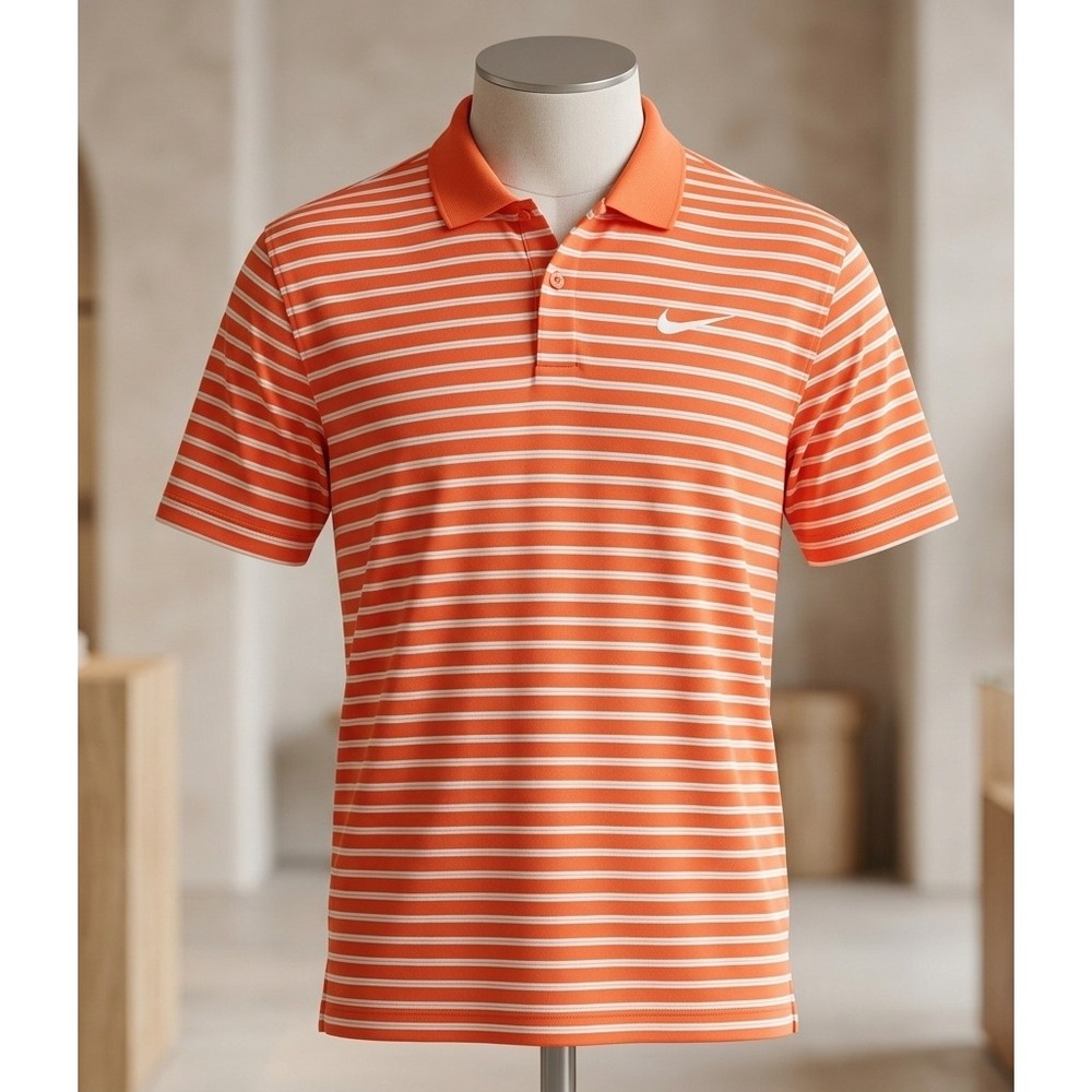 Nike Dri-FIT Orange and White Striped Golf Polo Shirt Men's Size XXL